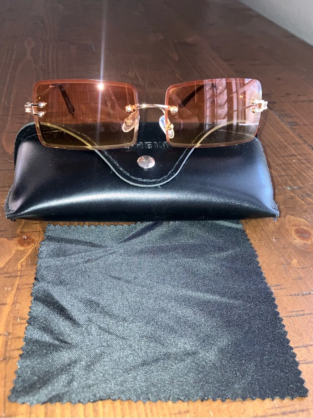 Brand New Rectangular Orange Lens Hold Grame Sunglasses